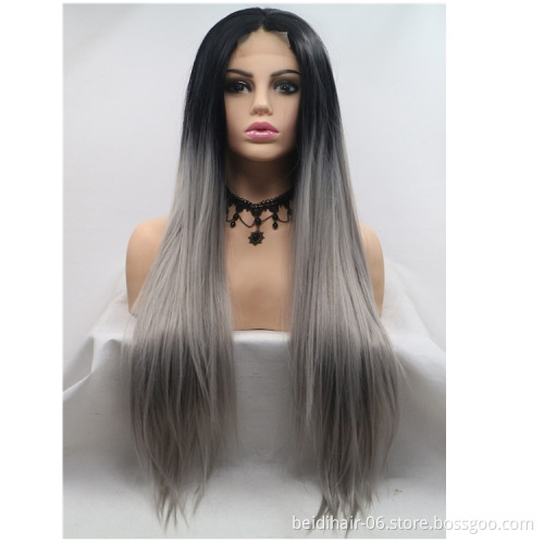 Top Lace Grey Color Wig Gray Lace Front Synthetic Hair Wig